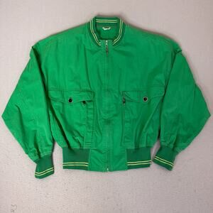 Gianni Versace Green Bomber Jacket Yellow Stripe Ribbed Zip Designer Coat
